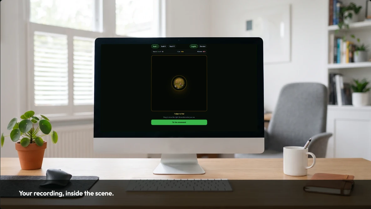 A screen recording fitted into the display of a desktop computer in a bright room.